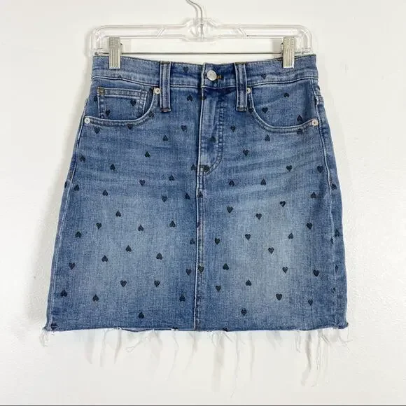 MADEWELL NWT Heart Print Stretch Denim Mini Skirt - Picture 2 of 8